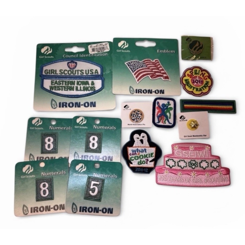 Girl Scouts Patch Pin Lot Iron On‎ Badges Numerals Council Star Cookie GSEIWI
